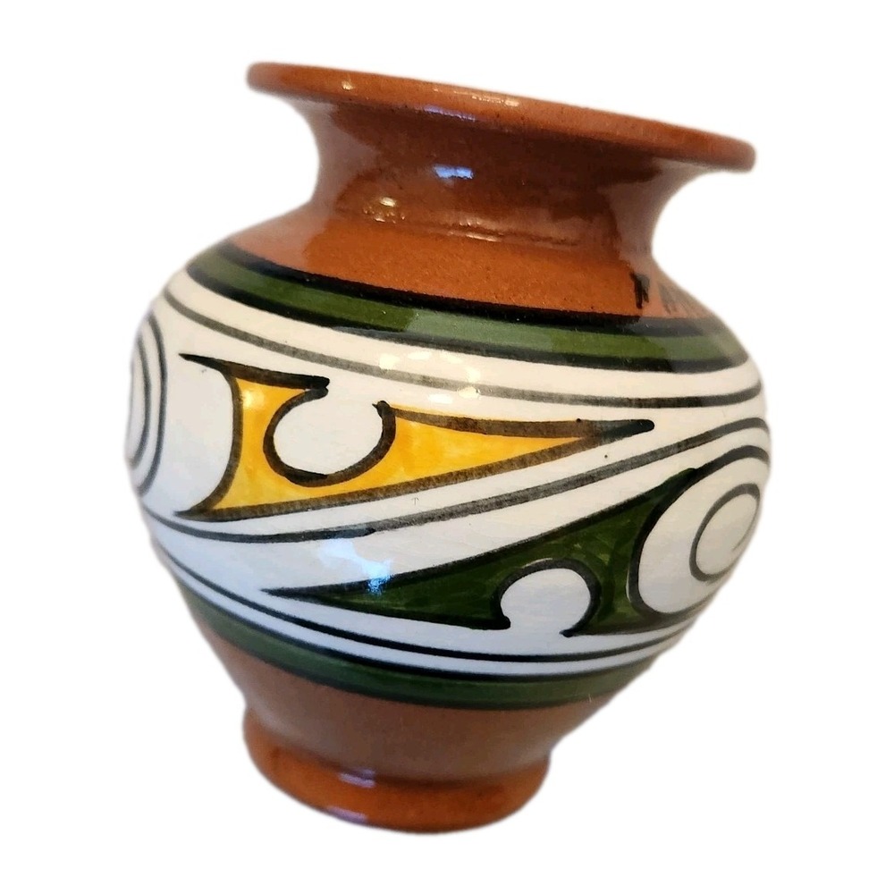 Vtg Panama Pottery Senapi Inaforp Chitre Small 4" Yellow Green Vessel Terracotta